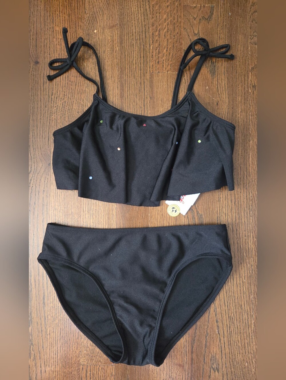 New Cat & Jack Girls Large 10/12 Black Rhinestone Tankini